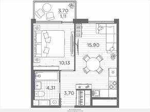 ЖК «Plus Пулковский», планировка 1-комнатной квартиры, 35.15 м²