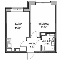ЖК «Юнтолово», планировка 2-комнатной квартиры, 36.00 м²
