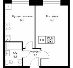 Апарт-комплекс «Aist Residence», планировка 1-комнатной квартиры, 39.10 м²