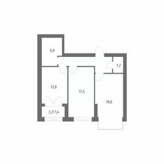 ЖК «Наука», планировка 2-комнатной квартиры, 68.41 м²