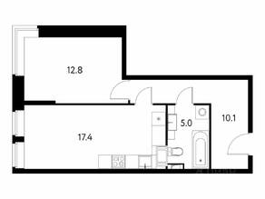 ЖК «Солнечный парк», планировка 1-комнатной квартиры, 45.33 м²