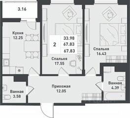 ЖК «Феникс», планировка 2-комнатной квартиры, 70.10 м²