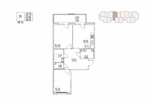 ЖК «Loft у озера», планировка 2-комнатной квартиры, 68.03 м²