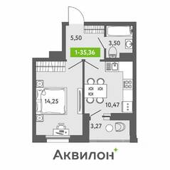 ЖК «Аквилон ZALIVE», планировка 1-комнатной квартиры, 35.36 м²