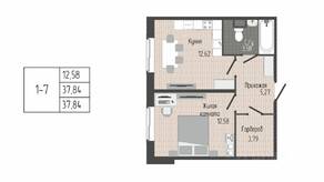 ЖК «Sertolovo Park», планировка 1-комнатной квартиры, 37.84 м²
