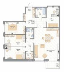 ЖК «Квадрия», планировка 4-комнатной квартиры, 139.87 м²