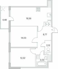 ЖК «Ясно. Янино», планировка 2-комнатной квартиры, 59.86 м²
