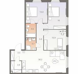 ЖК «Twelve», планировка 4-комнатной квартиры, 95.20 м²