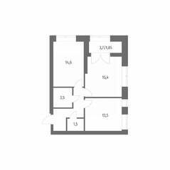 ЖК «Наука», планировка 2-комнатной квартиры, 56.57 м²