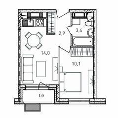 ЖК «Квартал Светлый», планировка 1-комнатной квартиры, 31.40 м²