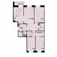 ЖК «iD Svetlanovskiy», планировка 3-комнатной квартиры, 106.05 м²