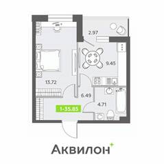 ЖК «Аквилон ZALIVE», планировка 1-комнатной квартиры, 35.85 м²