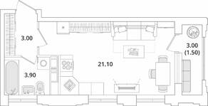 ЖК «Тайм Сквер», планировка студии, 29.50 м²