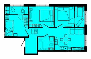 ЖК «Pixel», планировка 3-комнатной квартиры, 66.95 м²