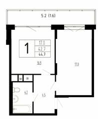 МЖК «Сказка», планировка 1-комнатной квартиры, 44.70 м²