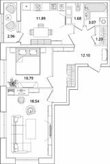 ЖК «БелАрт», планировка 2-комнатной квартиры, 60.78 м²