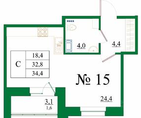 ЖК «Орловский бульвар», планировка студии, 34.40 м²