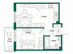 ЖК «ЛесART», планировка 1-комнатной квартиры, 36.21 м²