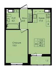 ЖК «Новая страница», планировка 1-комнатной квартиры, 40.20 м²