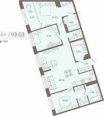 Апарт-комплекс «17/33 Петровский остров», планировка 3-комнатной квартиры, 113.03 м²