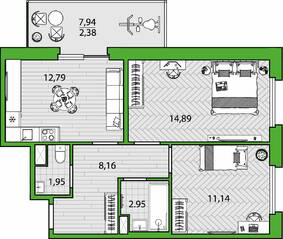 ЖК «FRIENDS», планировка 2-комнатной квартиры, 54.26 м²
