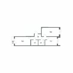 ЖК «Парусная 1», планировка 2-комнатной квартиры, 62.40 м²