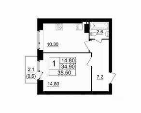 МЖК «Итальянский квартал», планировка 1-комнатной квартиры, 35.50 м²
