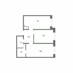ЖК «Парусная 1», планировка 2-комнатной квартиры, 64.00 м²