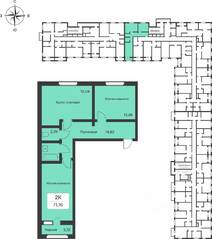 ЖК «Расцветай в Янино», планировка 2-комнатной квартиры, 71.16 м²