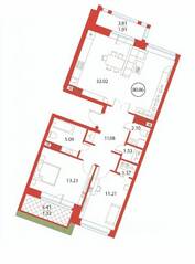 ЖК «Ariosto!», планировка 2-комнатной квартиры, 80.86 м²