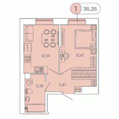 ЖК «Аквилон Stories», планировка 1-комнатной квартиры, 36.26 м²