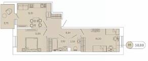 ЖК «Аквилон Stories», планировка 2-комнатной квартиры, 58.88 м²