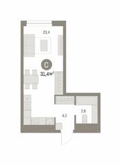 ЖК «Первый квартал», планировка студии, 31.42 м²