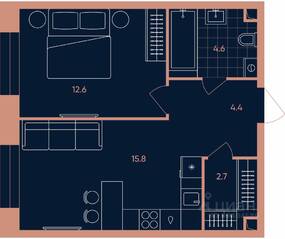 ЖК «ERA», планировка 2-комнатной квартиры, 40.10 м²