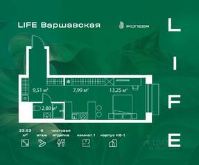ЖК «LIFE-Варшавская», планировка студии, 33.63 м²