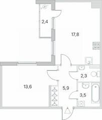 МЖК «Новое Сертолово», планировка 1-комнатной квартиры, 44.30 м²