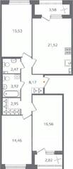 ЖК «Б15», планировка 3-комнатной квартиры, 88.78 м²