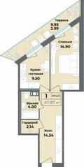 Апарт-комплекс «Лиговский, 127», планировка 1-комнатной квартиры, 47.87 м²