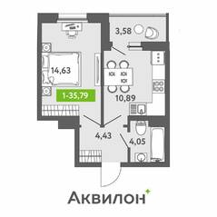 ЖК «Аквилон ZALIVE», планировка 1-комнатной квартиры, 35.79 м²