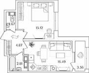 ЖК «БелАрт», планировка 1-комнатной квартиры, 42.74 м²