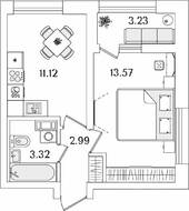 ЖК «БелАрт», планировка 1-комнатной квартиры, 32.62 м²