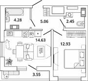 ЖК «Master Place», планировка 1-комнатной квартиры, 41.13 м²