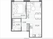 ЖК «Plus Пулковский», планировка 1-комнатной квартиры, 39.00 м²