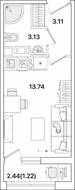 ЖК «Академик», планировка студии, 21.20 м²