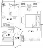 ЖК «БелАрт», планировка 1-комнатной квартиры, 35.93 м²