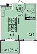 МЖК «Образцовый квартал 13», планировка 1-комнатной квартиры, 37.06 м²