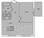 ЖК «Ветер перемен», планировка 1-комнатной квартиры, 40.20 м²