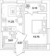 ЖК «БелАрт», планировка 1-комнатной квартиры, 33.23 м²