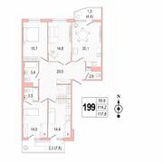 ЖК «Lotos Club», планировка 4-комнатной квартиры, 117.80 м²