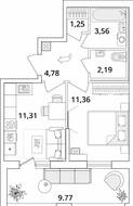 ЖК «Cube», планировка 1-комнатной квартиры, 39.34 м²
